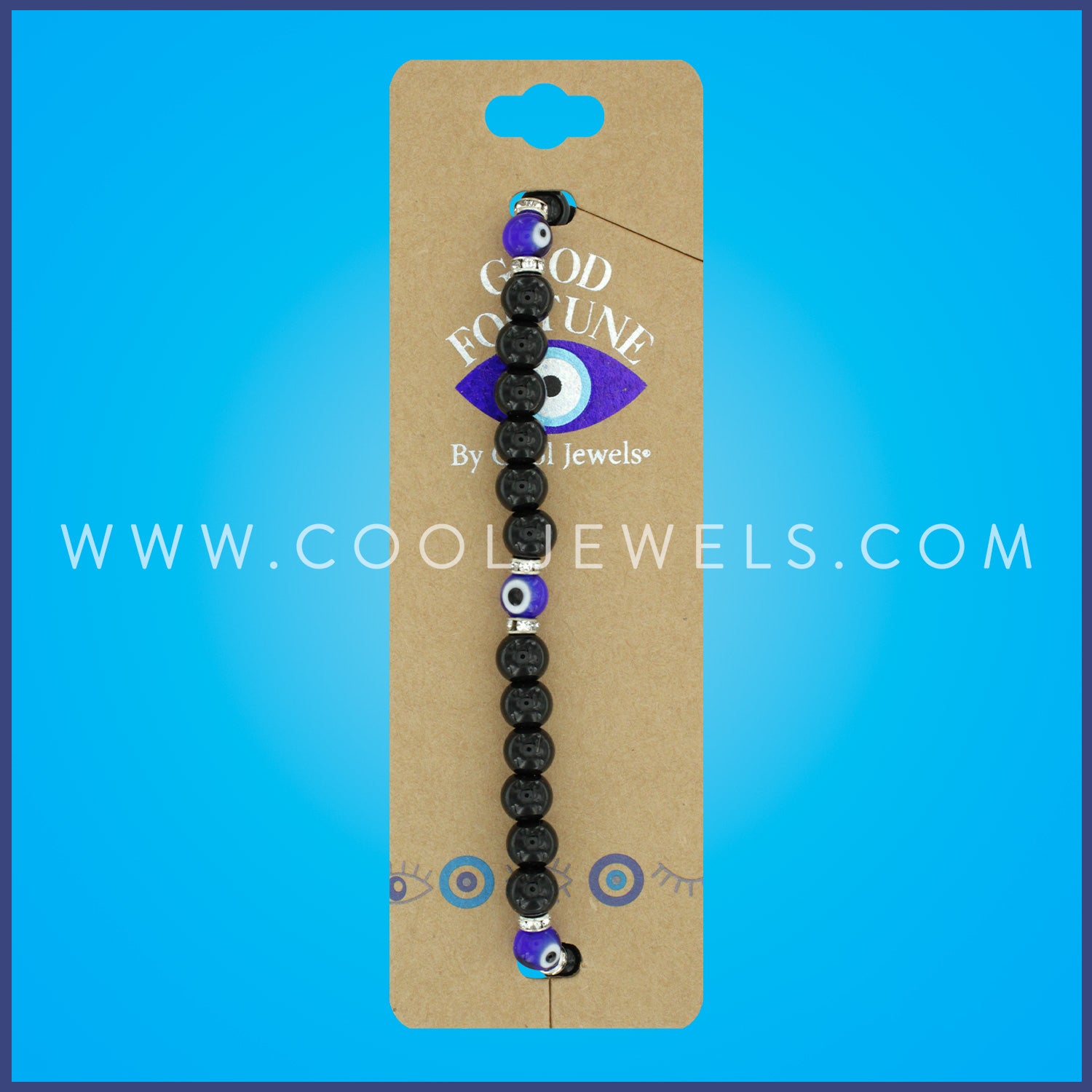 BEADED STRETCH BRACELET WITH EVIL EYE BEADS ASSORTED - CARDED