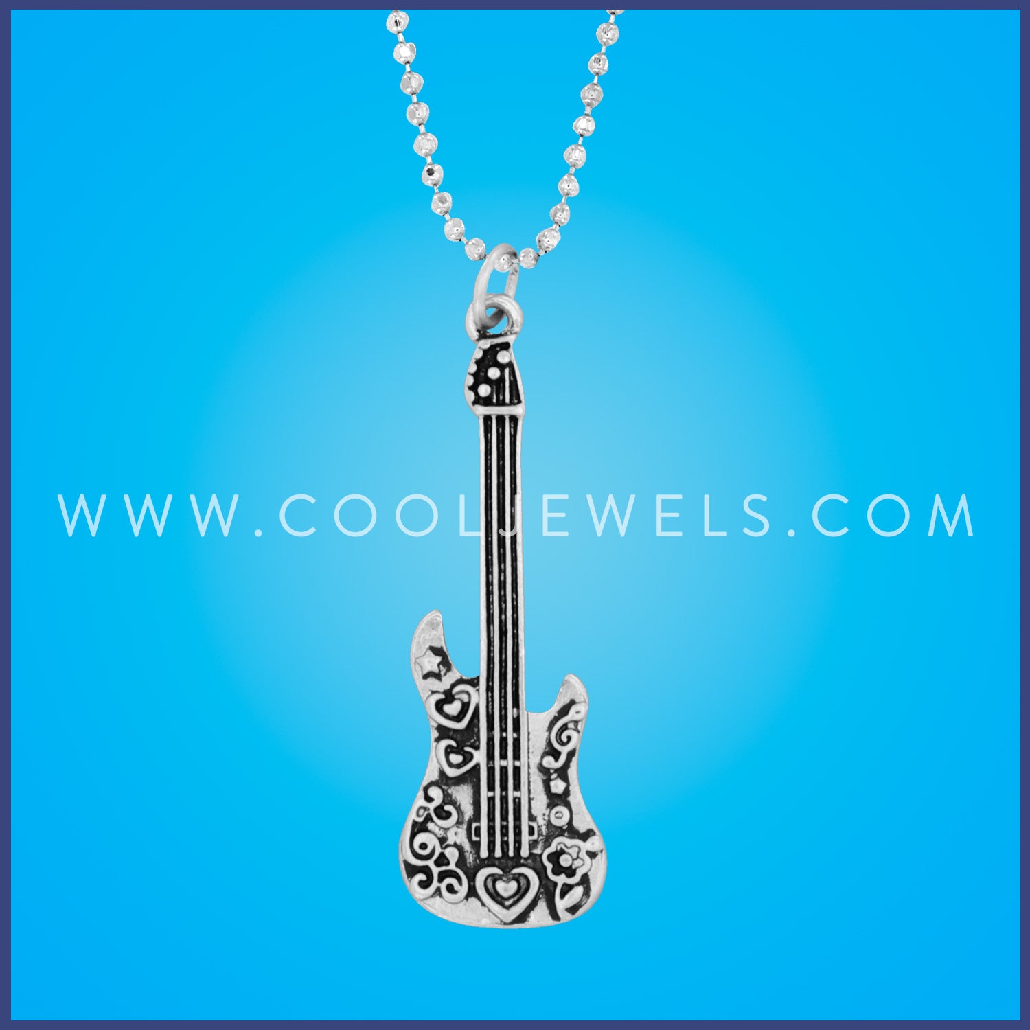 DIAMOND CUT BALL CHAIN NECKLACE WITH GUITAR PENDANT