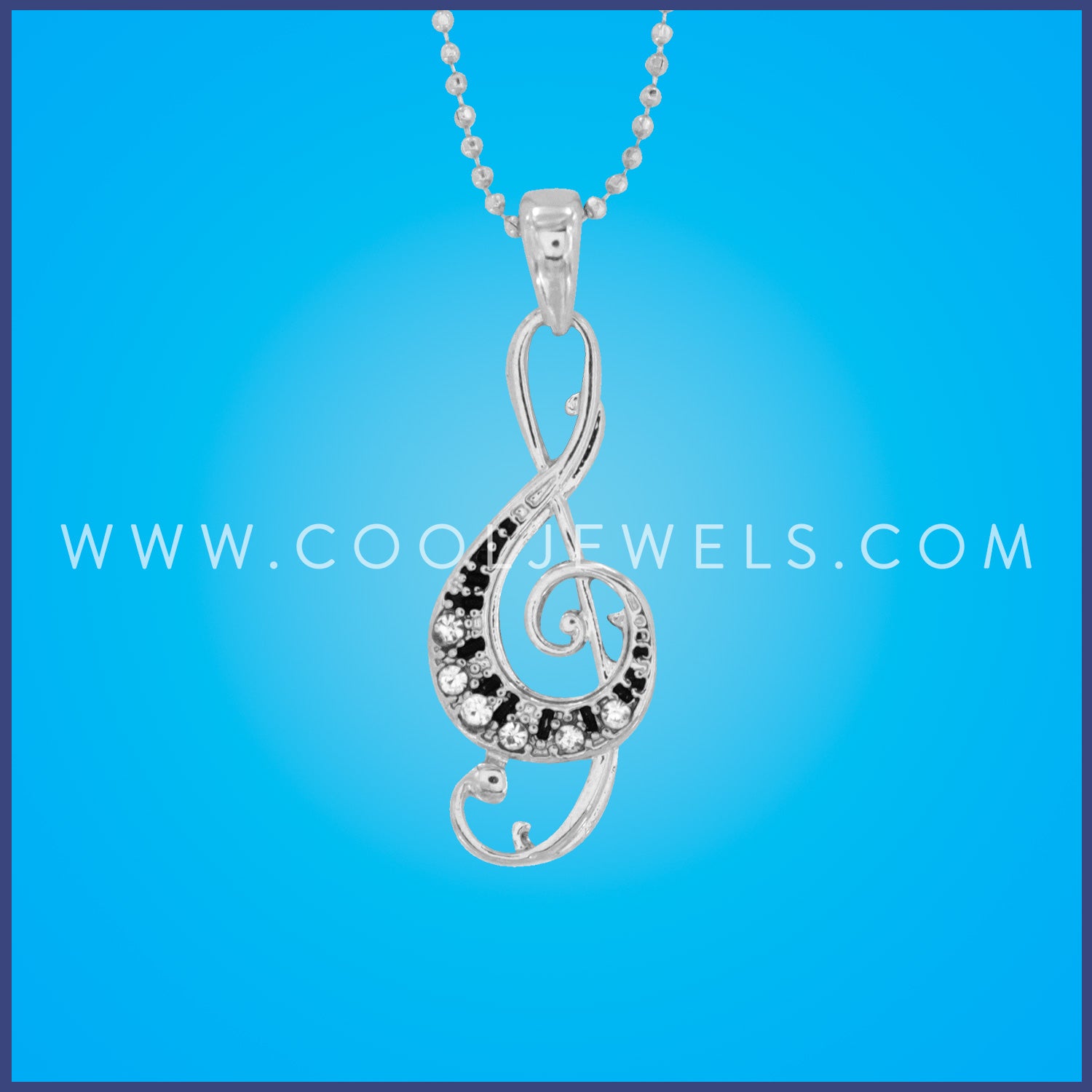 DIAMOND CUT BALL CHAIN NECKLACE WITH RHINESTONE MUSIC NOTE PENDANT