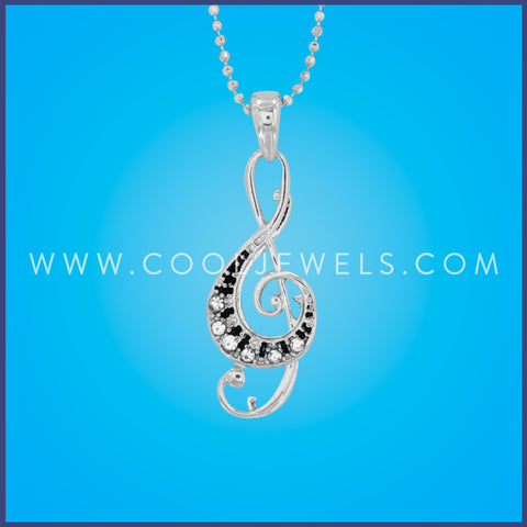 DIAMOND CUT BALL CHAIN NECKLACE WITH RHINESTONE MUSIC NOTE PENDANT