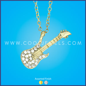 LINK CHAIN NECKLACE WITH RHINESTONE GUITAR PENDANT - ASSORTED