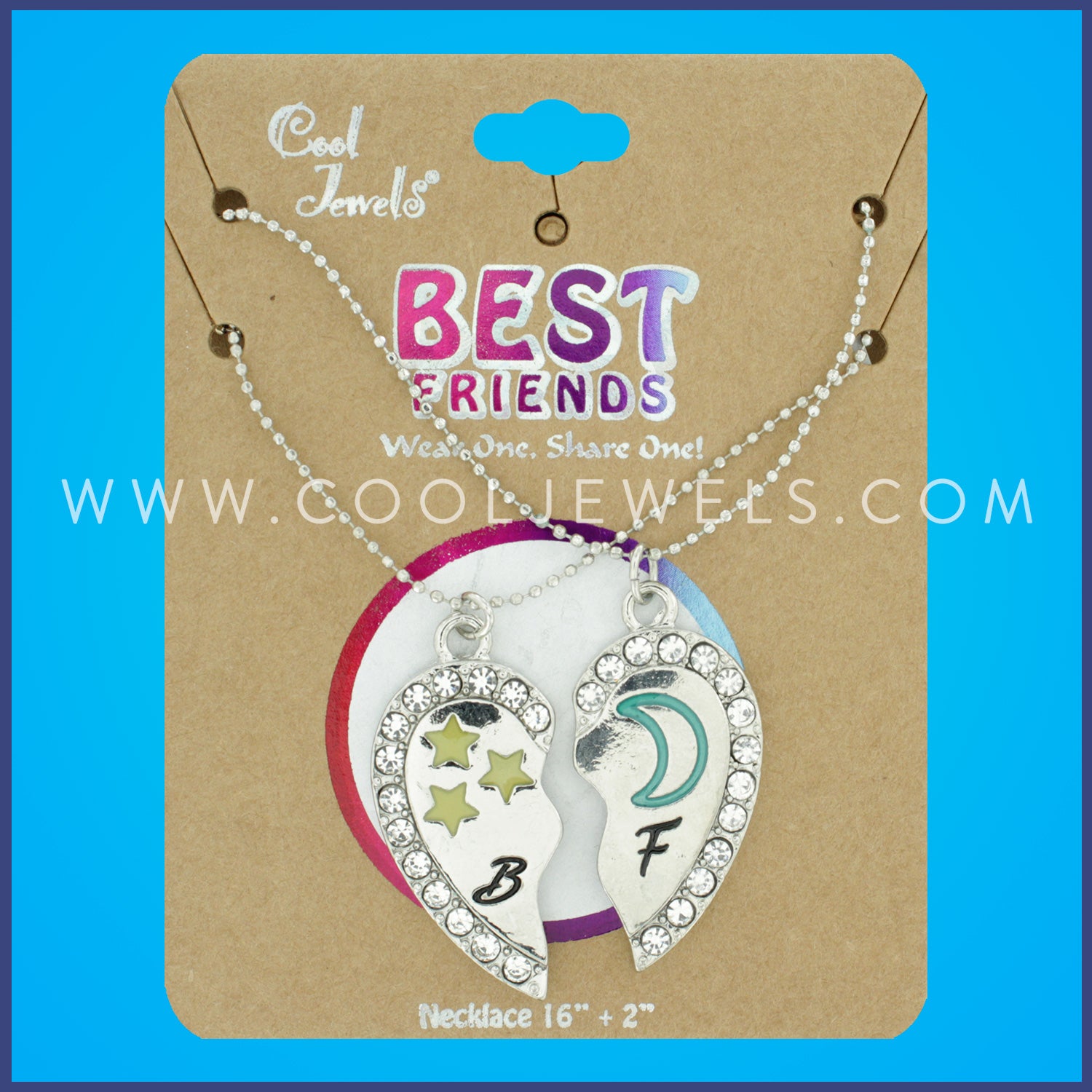 Moon & Stars Rhinestone Best Friends Necklaces (2 Piece Set)