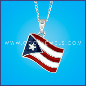 LINK CHAIN NECKLACE WITH PUERTO RICAN FLAG PENDANT