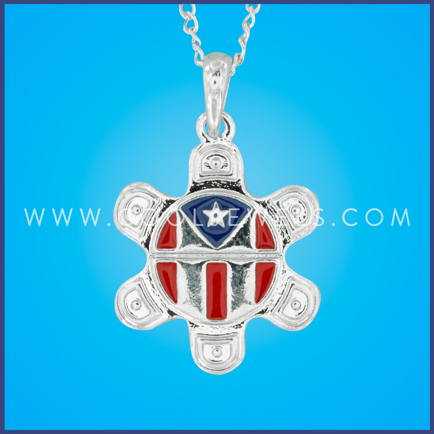 LINK CHAIN NECKLACE WITH TAINO SUN PUERTO RICAN FLAG PENDANT