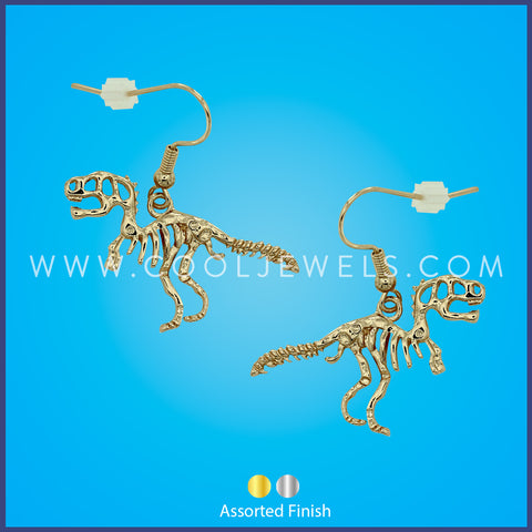 Fish Hook Earring with Dinosaur Skeleton Pendant.