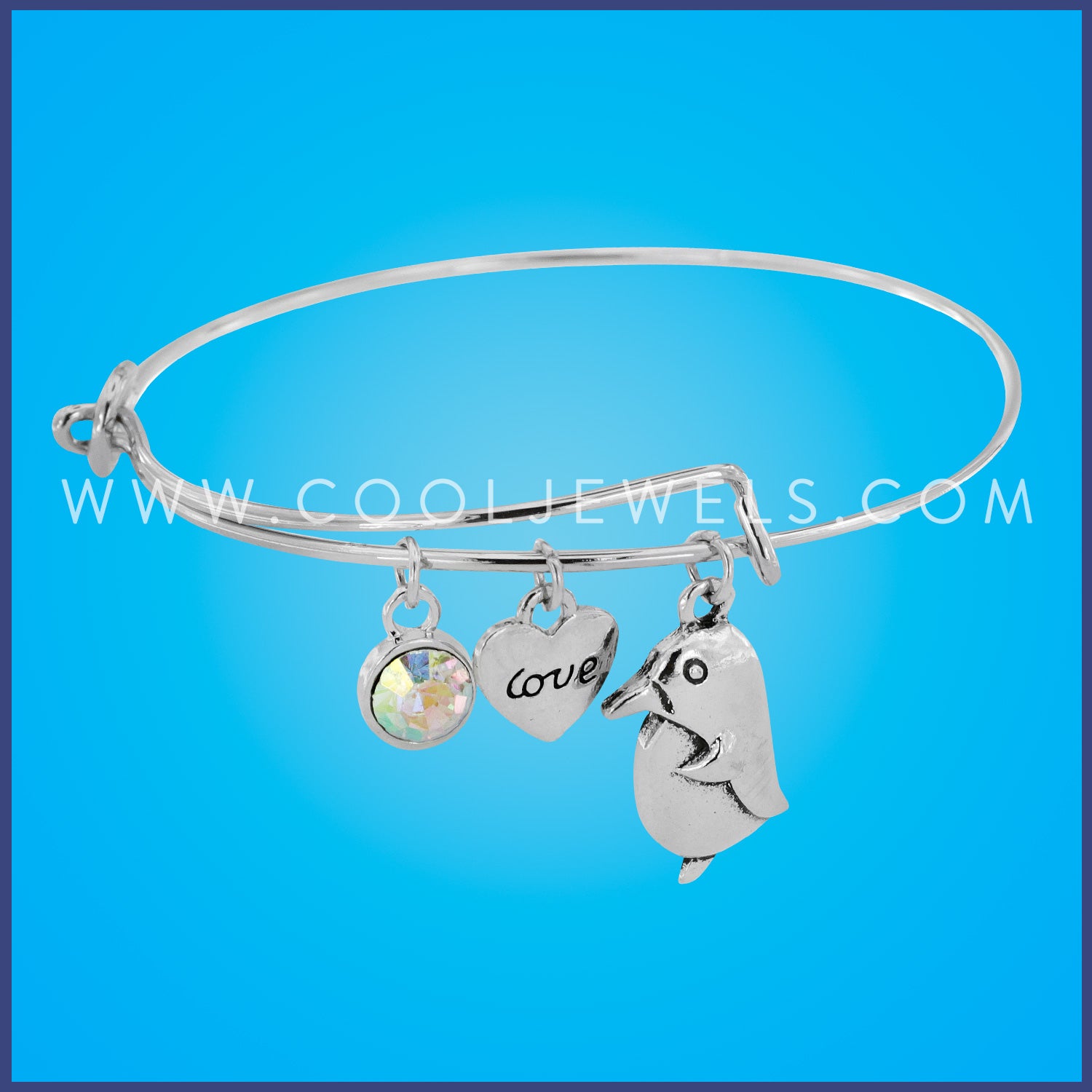 Penguin Silver Bangle Bracelet
