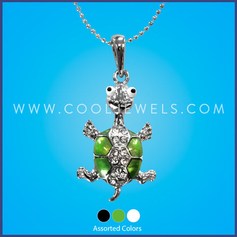 SILVER BALL CHAIN NECKLACE WITH RHINESTONE TURTLE & GOOFY EYES - ASSORTED