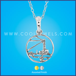 LINK CHAIN NECKLACE WITH ROUND LIGHTHOUSE PENDANT - ASSORTED
