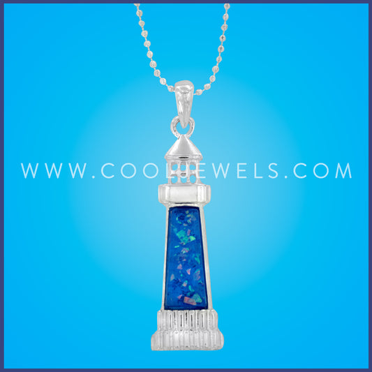 SILVER LINK CHAIN NECKLACE WITH LIGHTHOUSE PENDANT