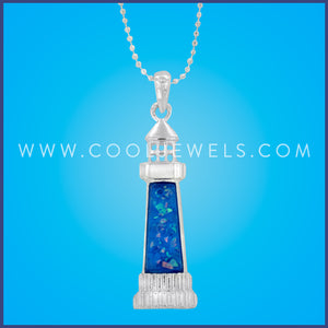 SILVER LINK CHAIN NECKLACE WITH LIGHTHOUSE PENDANT