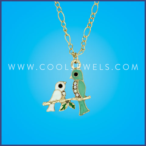 GOLD CHAIN NECKLACE WITH COLORFUL BIRDS PENDANT