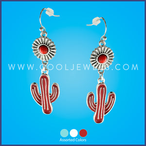 FISH HOOK EARRING WITH SUNFLOWER & CACTUS PENDANT - ASSORTED