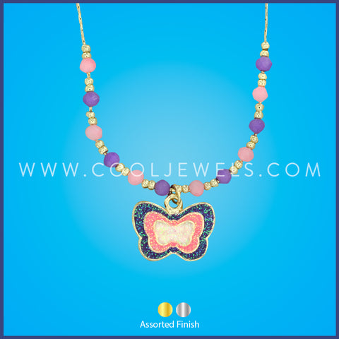 CHAIN NECKLACE WITH BEADS &amp; BUTTERFLY PENDANT