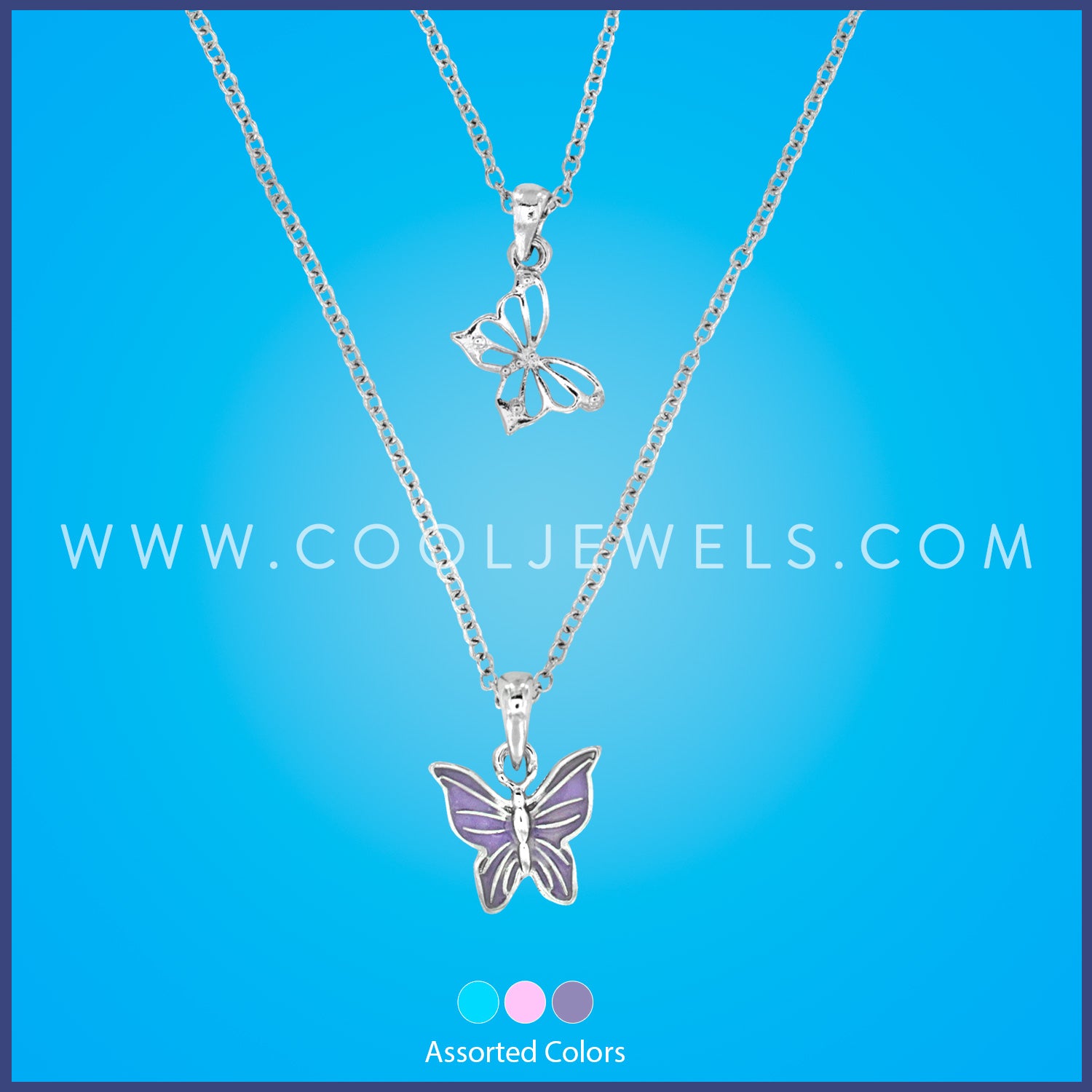 DOUBLE LAYER LINK CHAIN NECKLACE WITH BUTTERFLY PENDANTS - ASSORTED