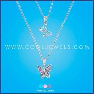 DOUBLE LAYER LINK CHAIN NECKLACE WITH BUTTERFLY PENDANTS - ASSORTED