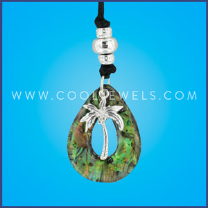 BLACK SLIDER CORD NECKLACE WITH PAUA SHELL BEAR & SILVER BEAR PAW - CARDED