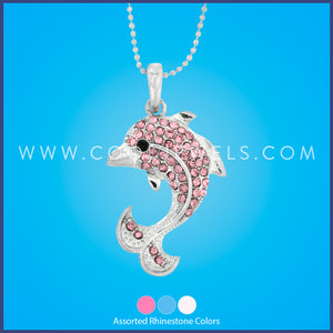 SILVER BALL CHAIN NECKLACE WITH RHINESTONE DOLPHIN - ASSORTED