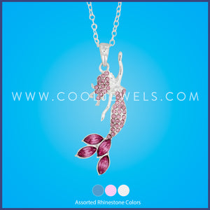 SILVER CHAIN NECKLACE WITH RHINESTONE MERMAID PENDANT - ASSORTED