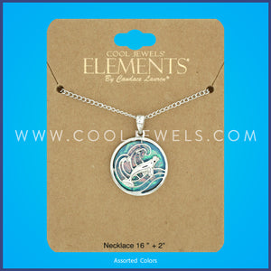 LINK CHAIN NECKLACE WITH ROUND FAUX OPAL BELUGA WHALE PENDANT