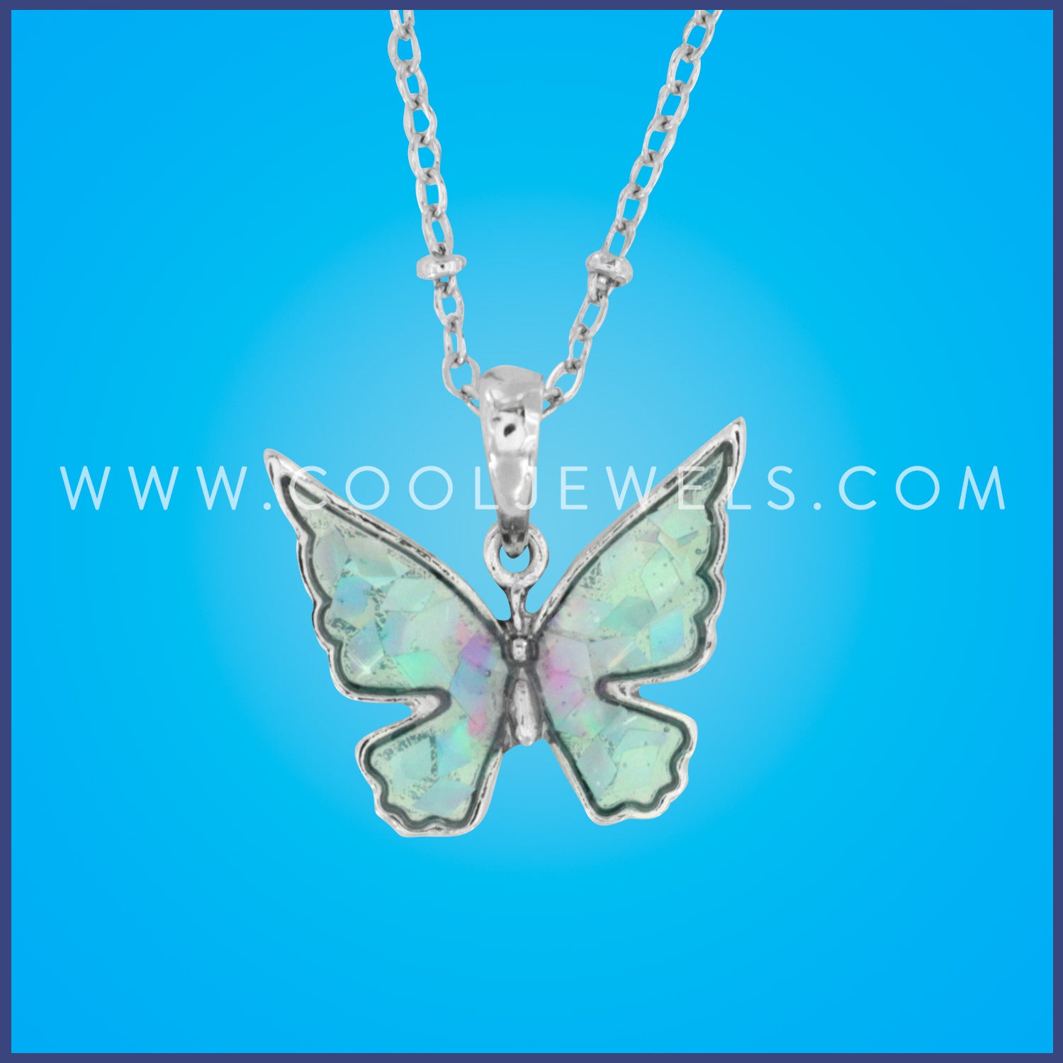 LINK CHAIN NECKLACE WITH SPARKLE BUTTERFLY PENDANT