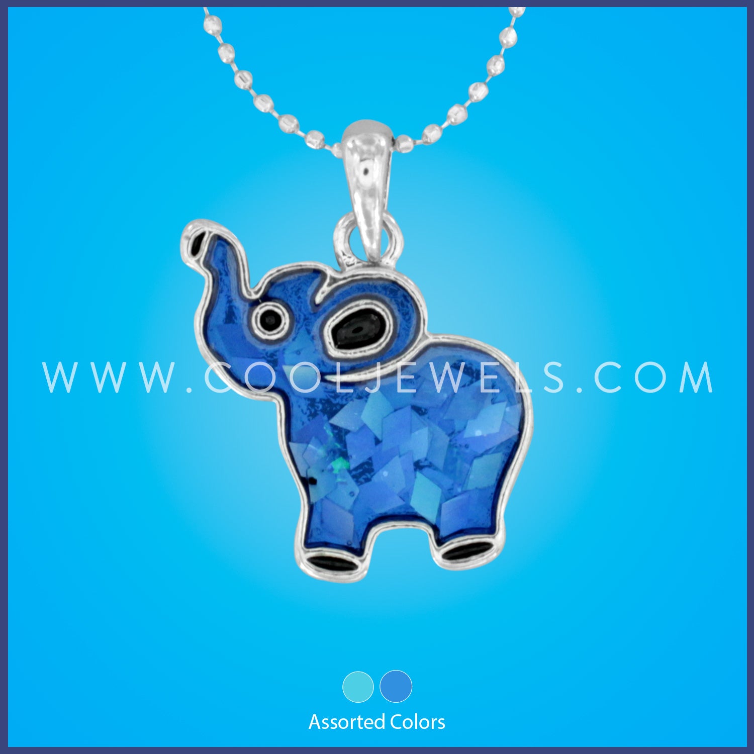 LINK CHAIN NECKLACE WITH SPARKLE ELEPHANT PENDANT - ASSORTED