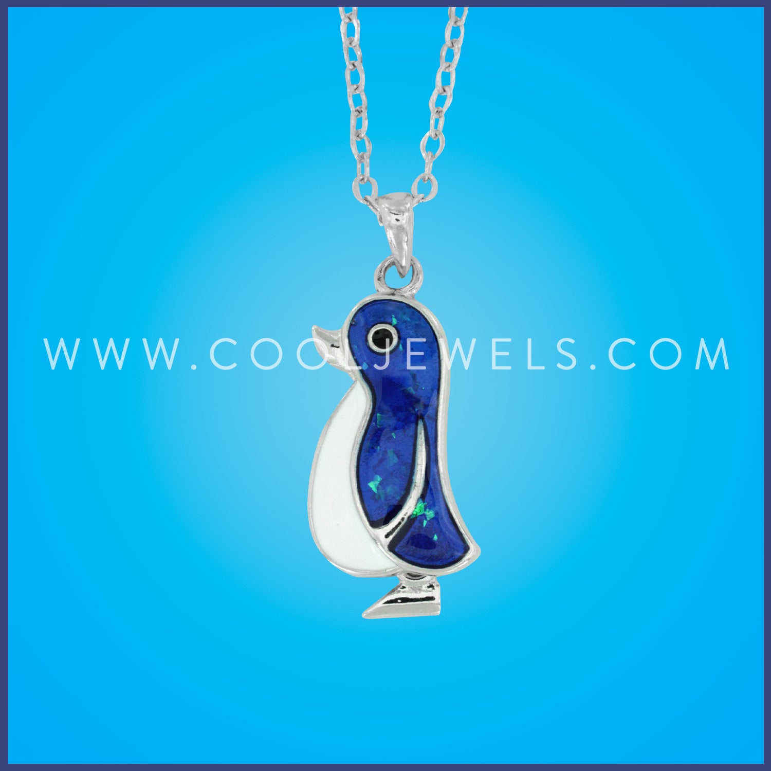 LINK CHAIN NECKLACE WITH BLUE SPARKLE PENGUIN PENDANT
