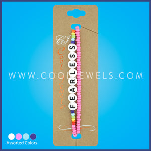 (SET OF 2) BEADED STRETCH BRACELET WITH BLOCK LETTERS "FEARLESS" ASSORTED - CARDED