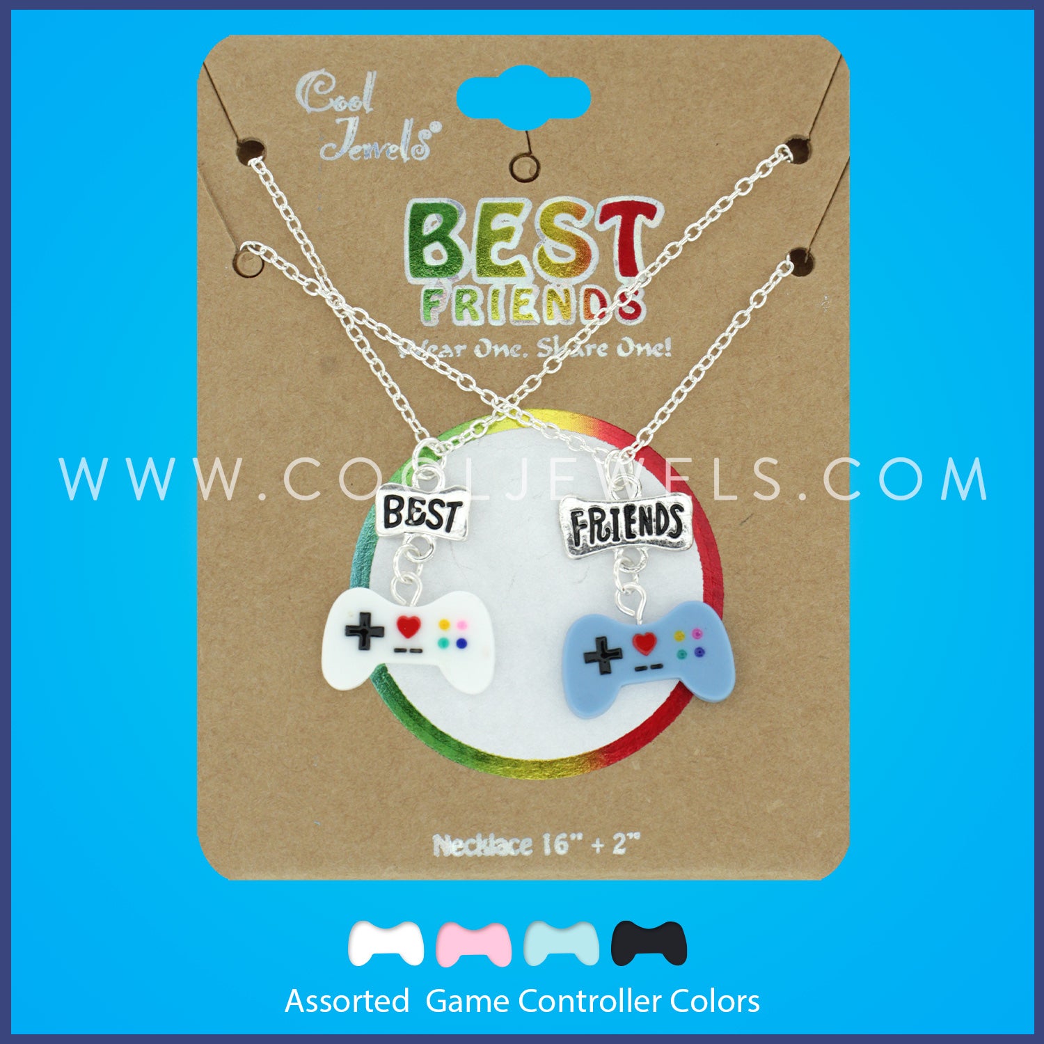(SET OF 2) SILVER CHAIN NECKLACE WITH BEST FRIENDS GAME CONTROLLER PENDANTS - CARDED