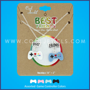 (SET OF 2) SILVER CHAIN NECKLACE WITH BEST FRIENDS GAME CONTROLLER PENDANTS - CARDED