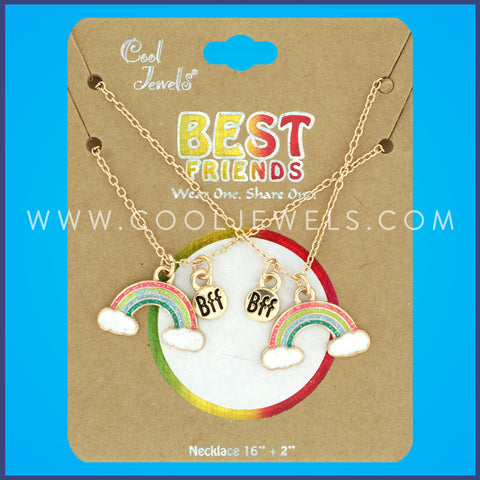(SET OF 2) GOLD CHAIN NECKLACE WITH RAINBOW BFF PENDANTS - CARDED