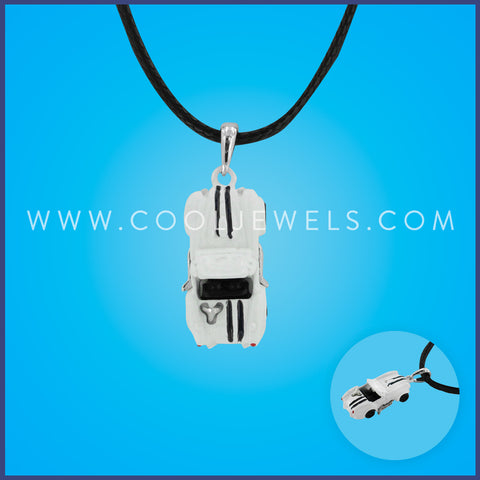 BLACK CORD NECKLACE WITH WHITE CAR PENDANT