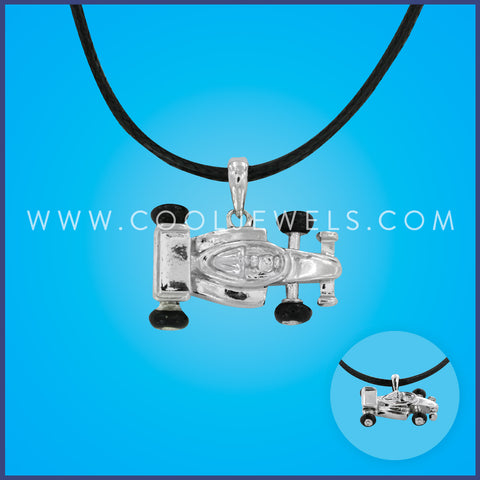BLACK CORD NECKLACE WITH SILVER CAR PENDANT