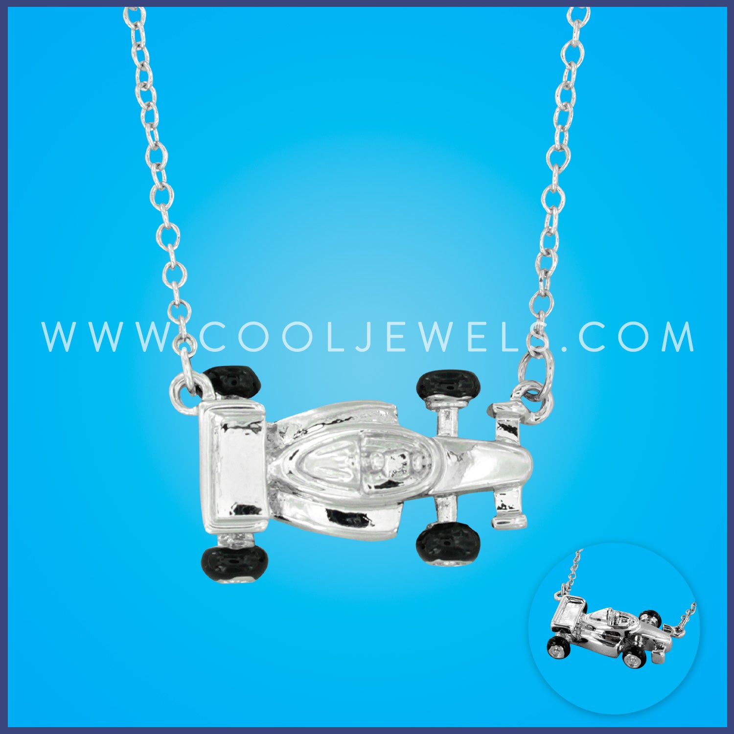 SILVER CABLE CHAIN NECKLACE WITH SILVER CAR PENDANT