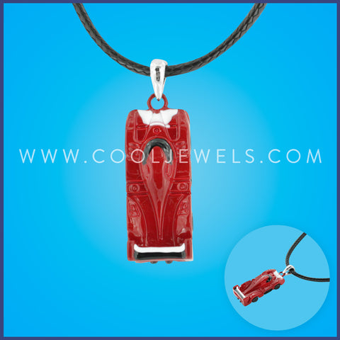 BLACK CORD NECKLACE WITH RED CAR PENDANT