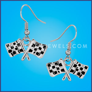 FISH HOOK EARRINGS WITH CHECKERED RACE CAR FLAGS