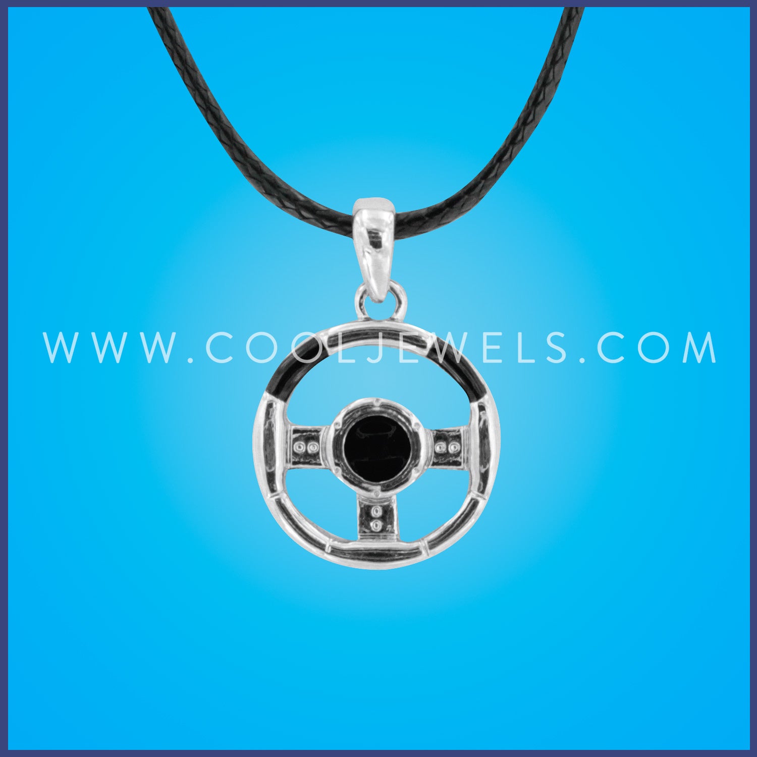BLACK CORD NECKLACE WITH STEERING WHEEL PENDANT