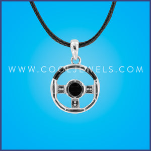 BLACK CORD NECKLACE WITH STEERING WHEEL PENDANT