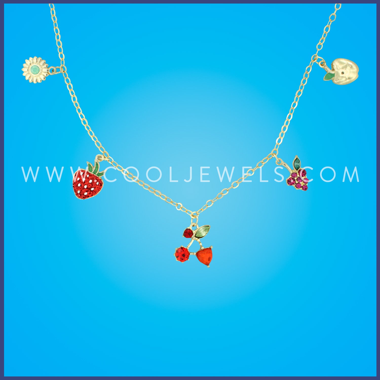GOLD CHAIN NECKLACE WITH ASSORTED FRUIT CHARMS