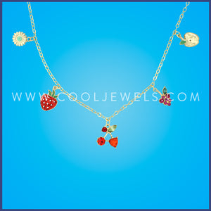 GOLD CHAIN NECKLACE WITH ASSORTED FRUIT CHARMS