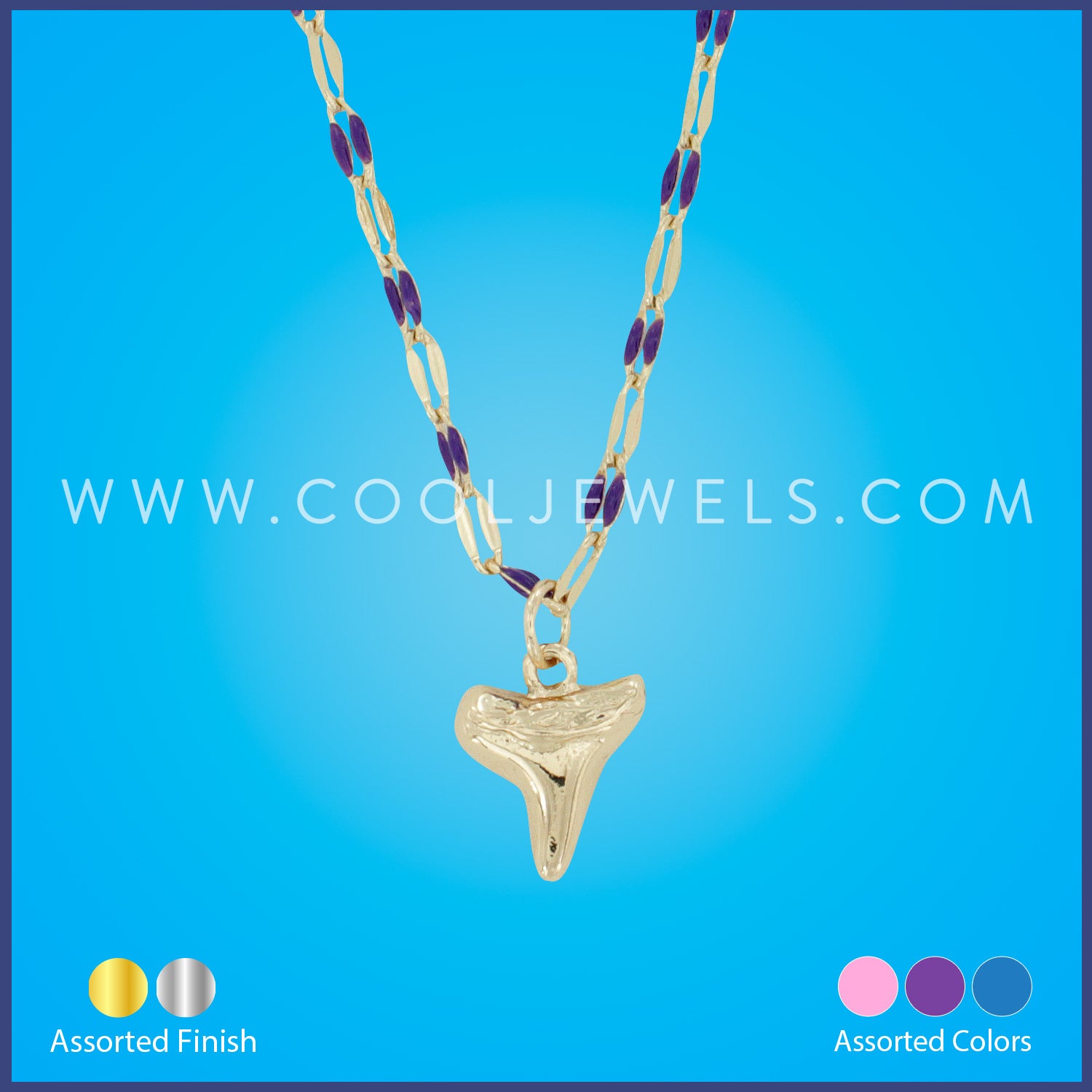 COLORED CHAIN NECKLACE WITH METAL TOOTH PENDANT - ASSORTED