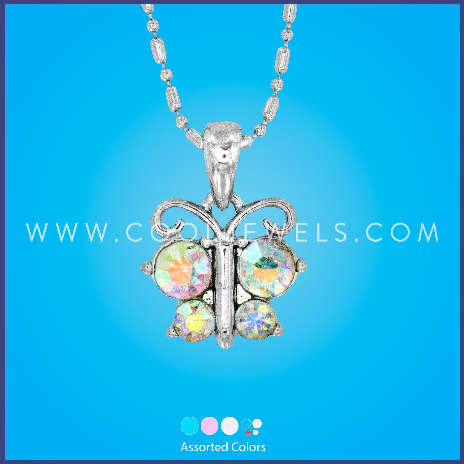 CHAIN NECKLACE WITH RHINESTONE BUTTERFLY PENDANT - ASSORTED