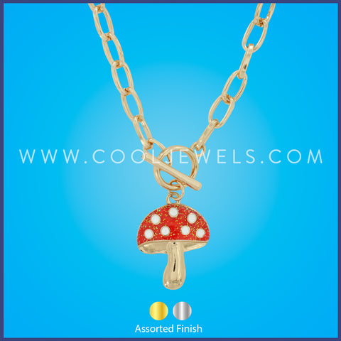 LINK CHAIN NECKLACE WITH T-BAR & MUSHROOM PENDANT - ASSORTED