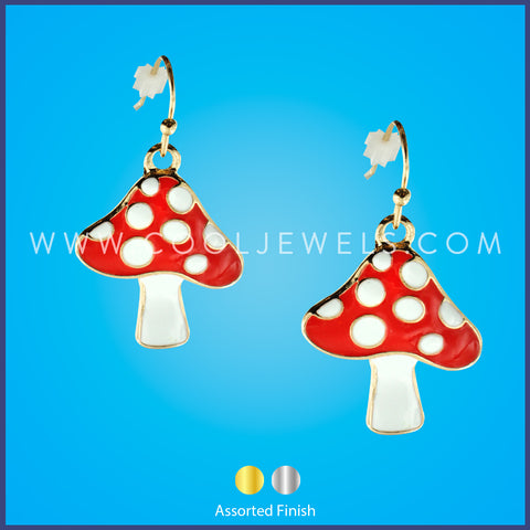 FISH HOOK EARRING WITH RED & WHITE MUSHROOMS - ASSORTED