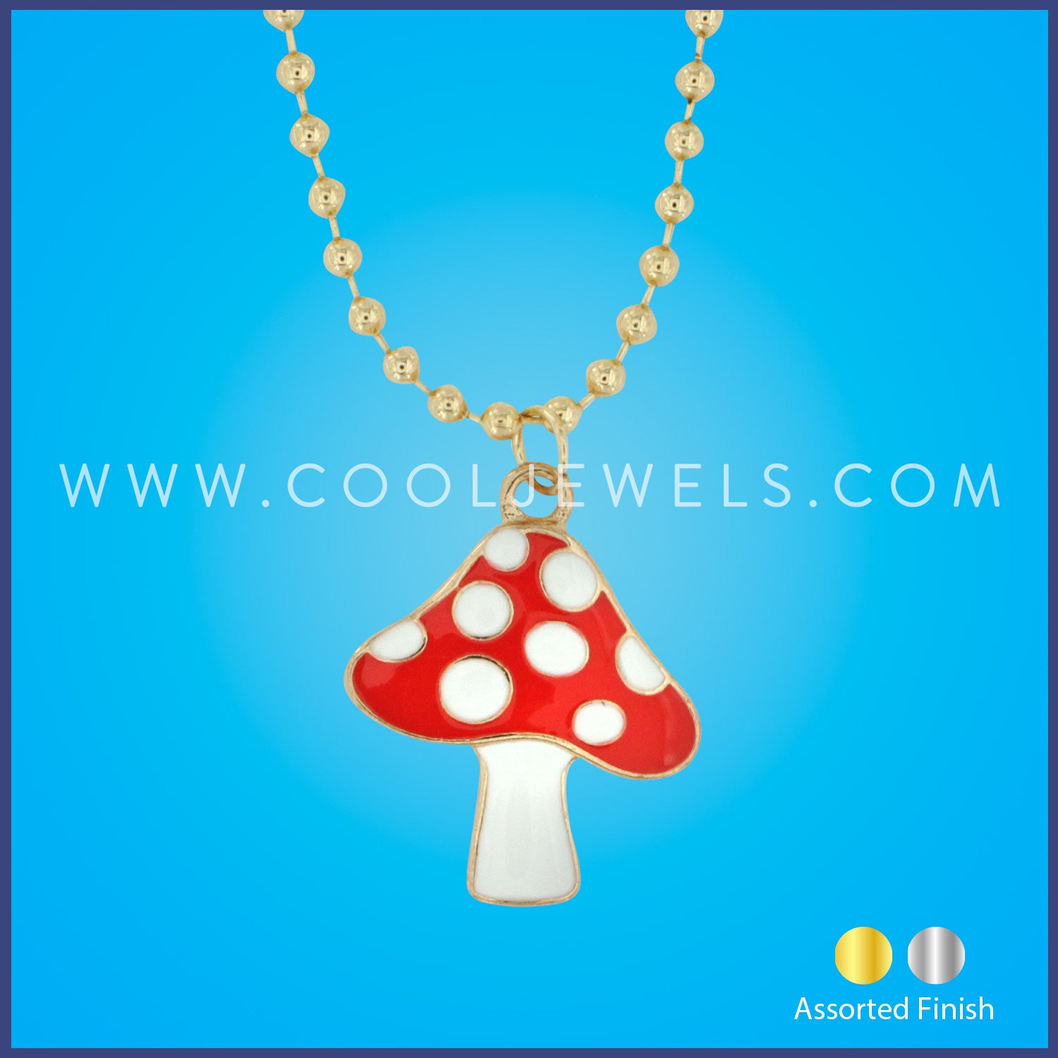 BALL CHAIN NECKLACE WITH RED & WHITE MUSHROOM PENDANT - ASSORTED