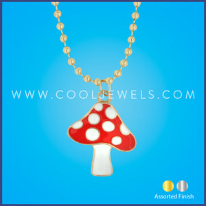 BALL CHAIN NECKLACE WITH RED & WHITE MUSHROOM PENDANT - ASSORTED