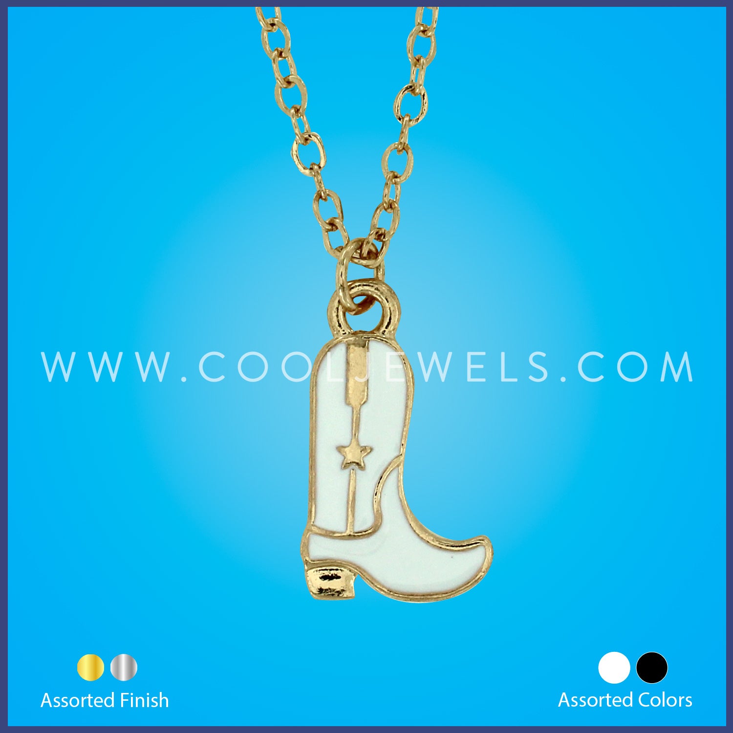 LINK CHAIN NECKLACE WITH ENAMEL BOOT PENDANT - ASSORTED COLORS