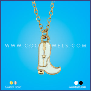 LINK CHAIN NECKLACE WITH ENAMEL BOOT PENDANT - ASSORTED COLORS