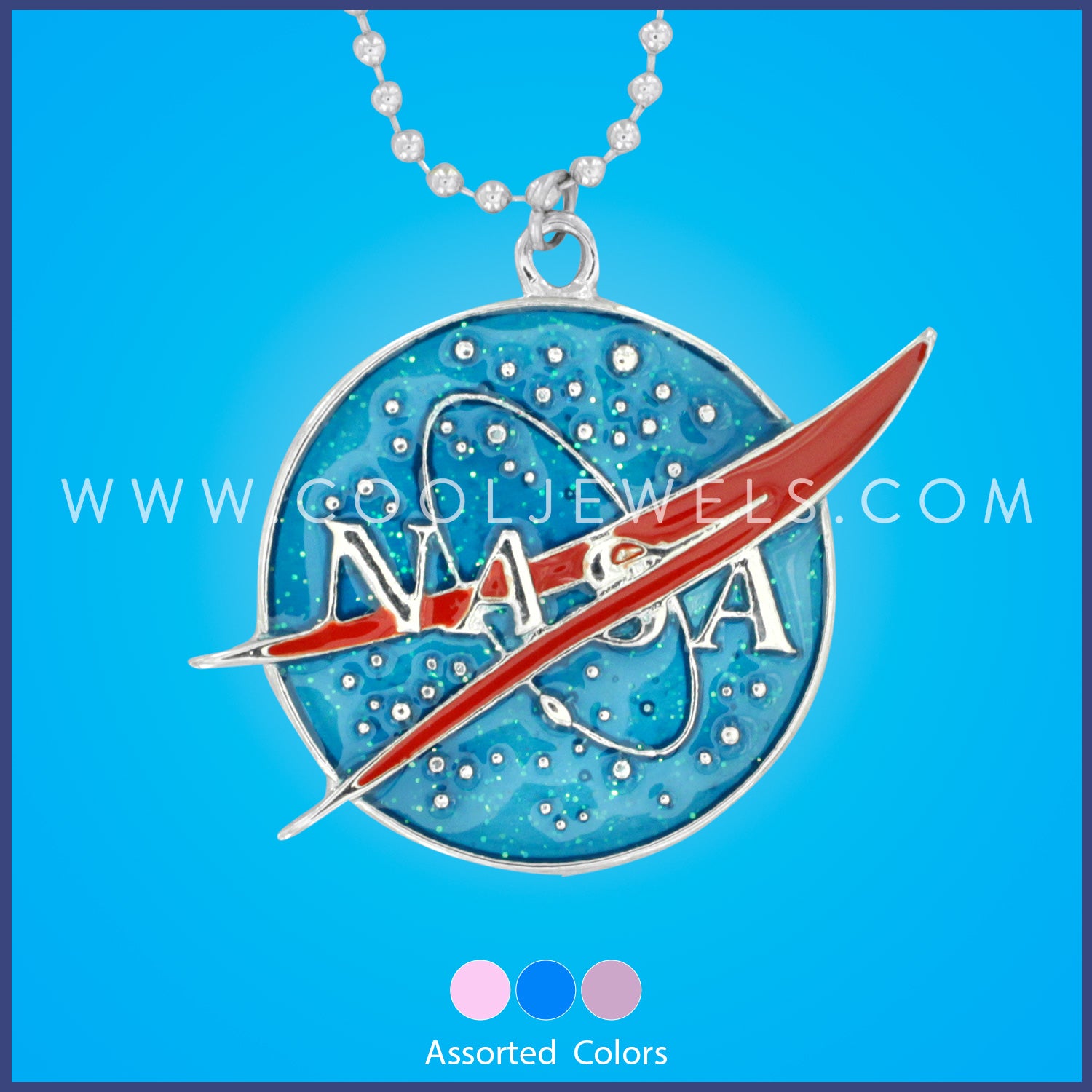 BALL CHAIN NECKLACE WITH ENAMEL "NASA" PENDANT