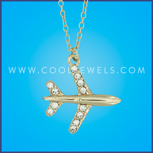 GOLD CHAIN NECKLACE WITH RHINESTONE PLANE PENDANT