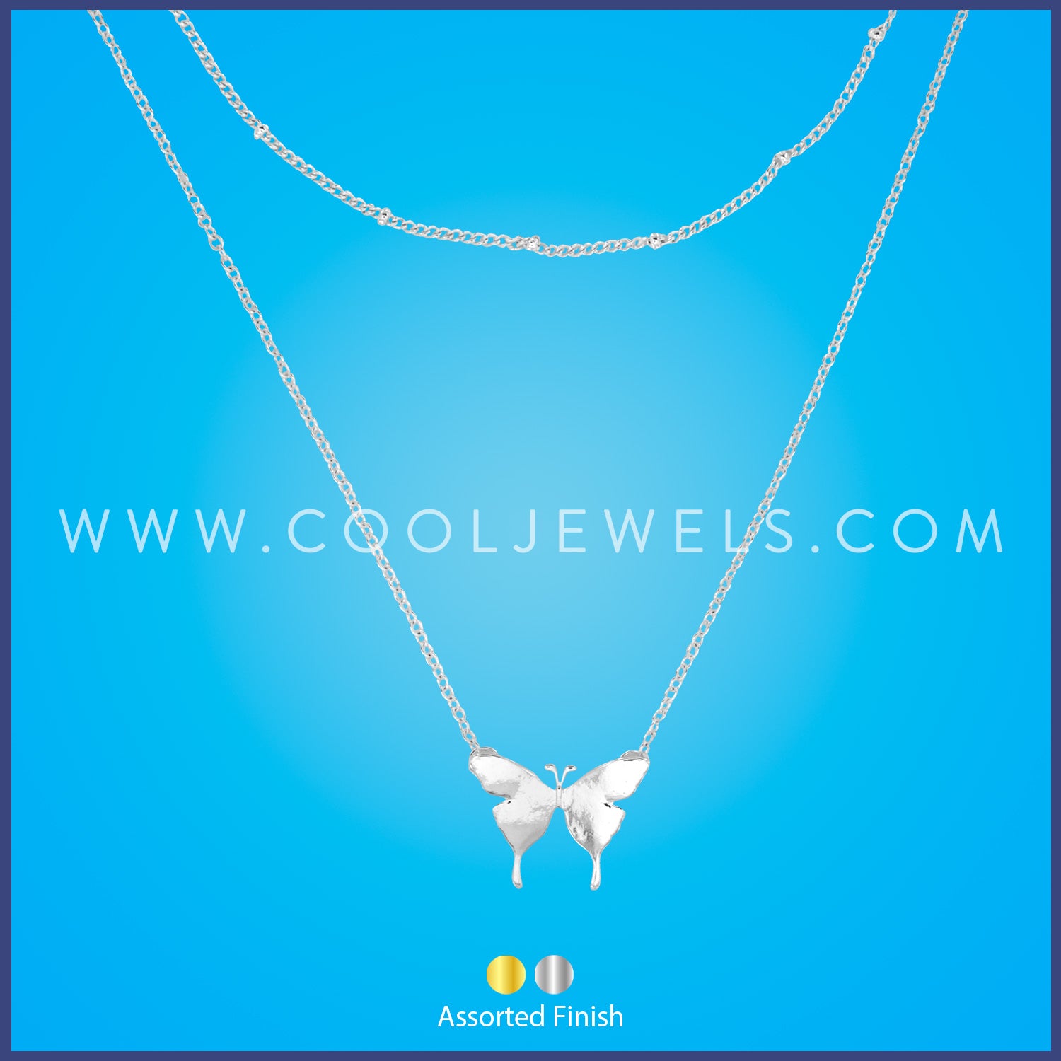 DOUBLE LAYERED CHAIN NECKLACE WITH BUTTERFLY PENDANT - ASSORTED
